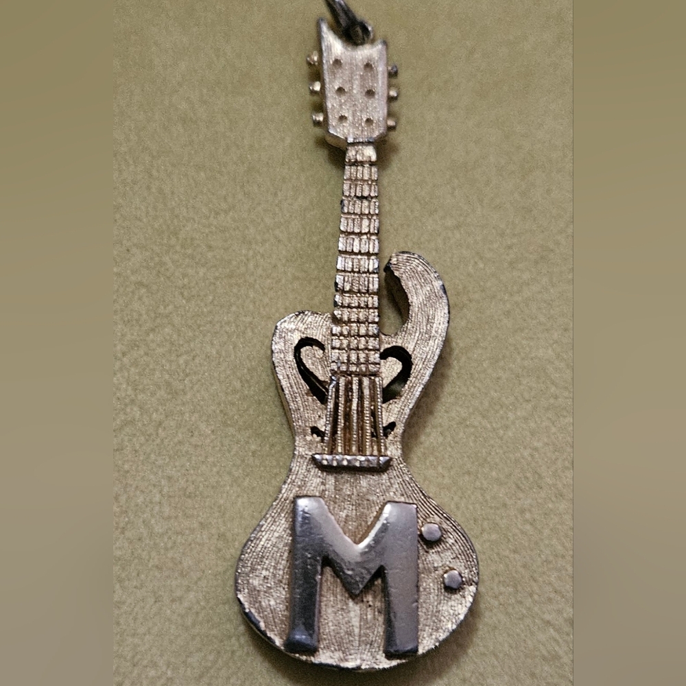 Pakula Vintage Signed M Monogram Gold Tone Guitar Pendant